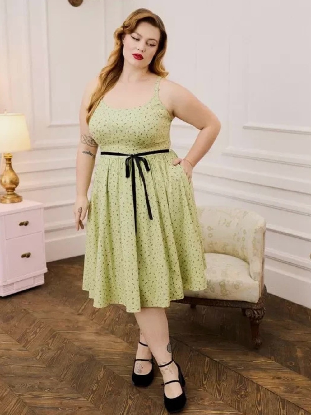 torrid Sage Green Midi Dress with Black Waist Tie